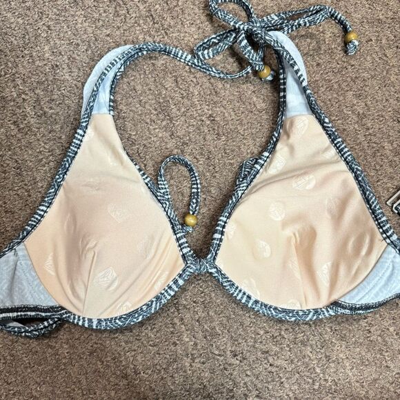 Loco Boutique Dark Gray Coral Pattern Ruffle Triangle Bikini Top Size Medium - Picture 7 of 9